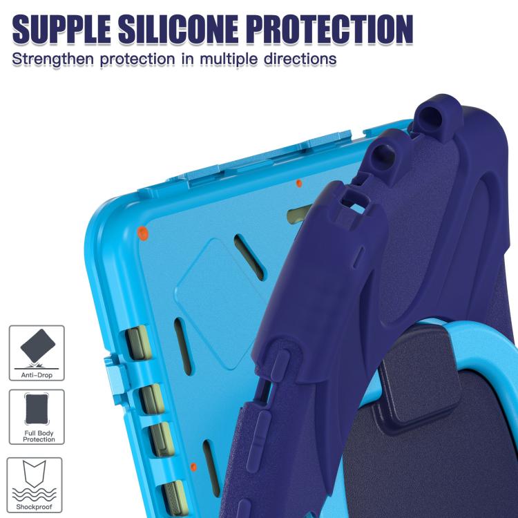 For Samsung Galaxy Tab Active5 Pro Silicone Hybrid PC Tablet Case with Holder & Shoulder Strap(Navy Blue Blue) by bashfashion