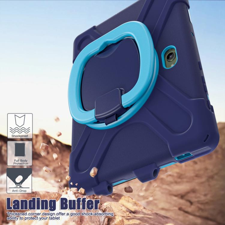 For Samsung Galaxy Tab Active5 Pro Silicone Hybrid PC Tablet Case with Holder & Shoulder Strap(Navy Blue Blue) by bashfashion