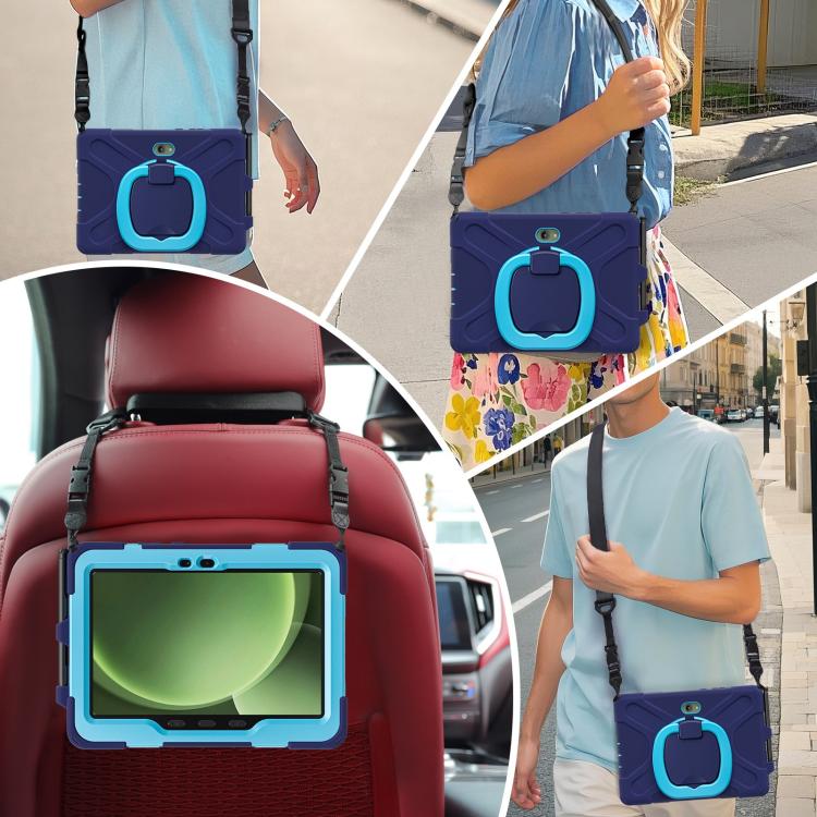 For Samsung Galaxy Tab Active5 Pro Silicone Hybrid PC Tablet Case with Holder & Shoulder Strap(Navy Blue Blue) by bashfashion