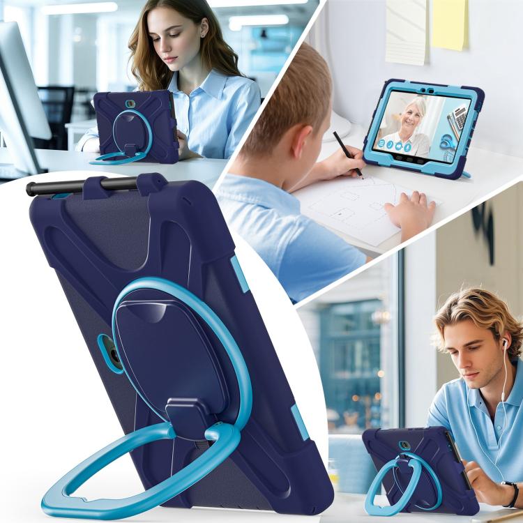 For Samsung Galaxy Tab Active5 Pro Silicone Hybrid PC Tablet Case with Holder & Shoulder Strap(Navy Blue Blue) by bashfashion