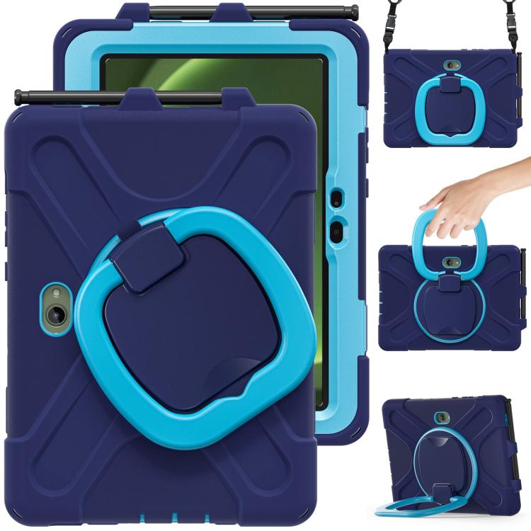 For Samsung Galaxy Tab Active5 Pro Silicone Hybrid PC Tablet Case with Holder & Shoulder Strap(Navy Blue Blue) by bashfashion