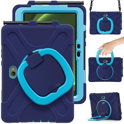 For Samsung Galaxy Tab Active5 Pro Silicone Hybrid PC Tablet Case with Holder & Shoulder Strap(Navy Blue Blue) by bashfashion
