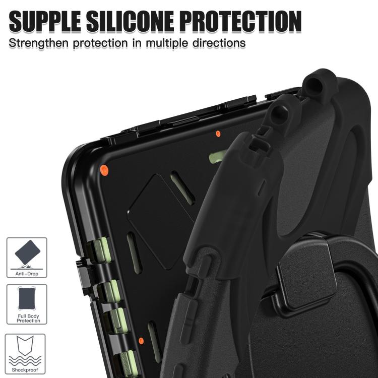 For Samsung Galaxy Tab Active5 Pro Silicone Hybrid PC Tablet Case with Holder & Shoulder Strap(Black) by bashfashion