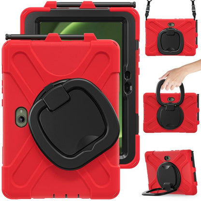 For Samsung Galaxy Tab Active5 Pro Silicone Hybrid PC Tablet Case with Holder & Shoulder Strap(Red) by bashfashion