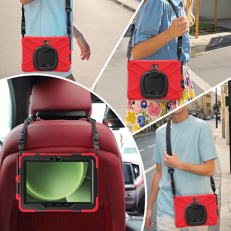 For Samsung Galaxy Tab Active5 Pro Silicone Hybrid PC Tablet Case with Holder & Shoulder Strap(Red) by bashfashion