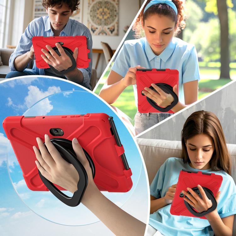For Samsung Galaxy Tab Active5 Pro Silicone Hybrid PC Tablet Case with Holder & Shoulder Strap(Red) by bashfashion