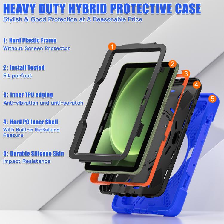 For Samsung Galaxy Tab Active5 Pro Silicone Hybrid PC Tablet Case with Holder & Shoulder Strap(Blue) by bashfashion