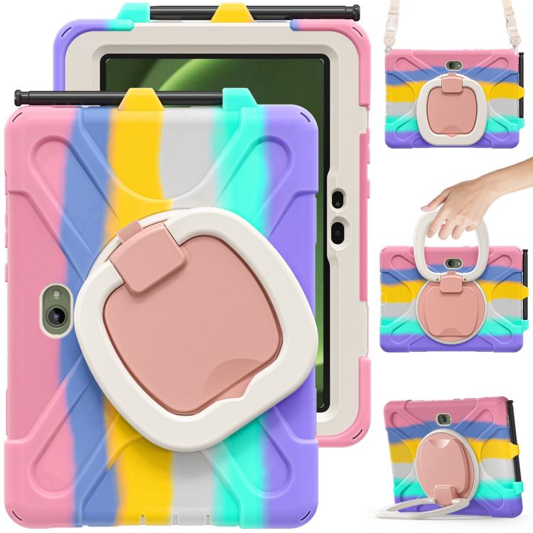 For Samsung Galaxy Tab Active5 Pro Silicone Hybrid PC Tablet Case with Holder & Shoulder Strap(Colorful Pink) by bashfashion