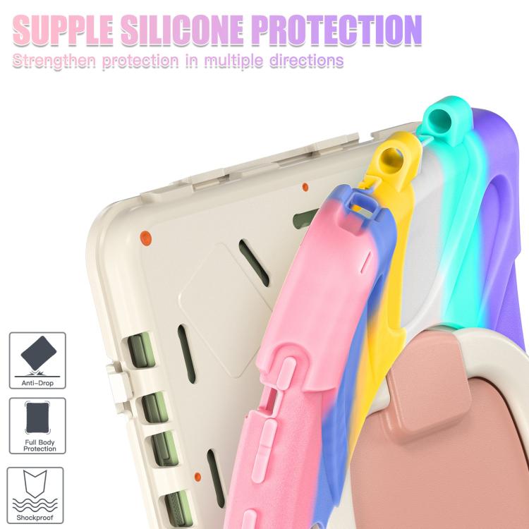 For Samsung Galaxy Tab Active5 Pro Silicone Hybrid PC Tablet Case with Holder & Shoulder Strap(Colorful Pink) by bashfashion