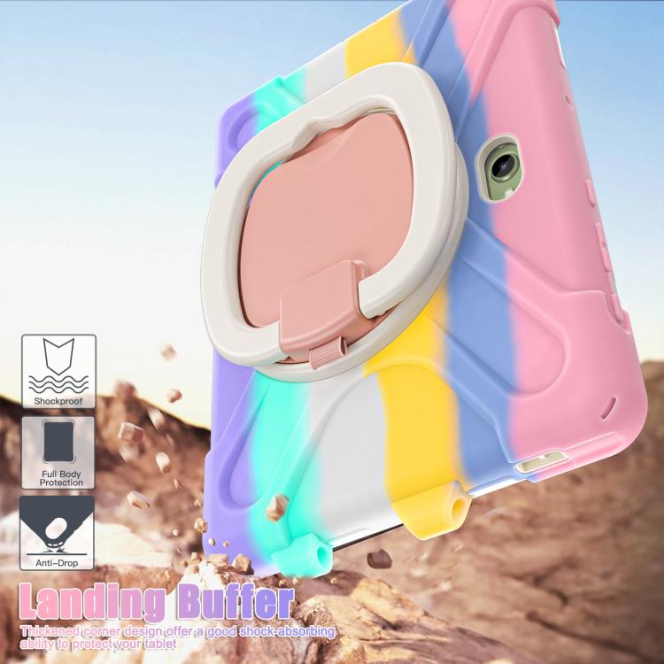 For Samsung Galaxy Tab Active5 Pro Silicone Hybrid PC Tablet Case with Holder & Shoulder Strap(Colorful Pink) by bashfashion