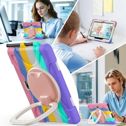 For Samsung Galaxy Tab Active5 Pro Silicone Hybrid PC Tablet Case with Holder & Shoulder Strap(Colorful Pink) by bashfashion