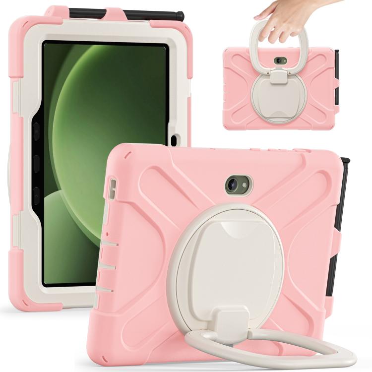 For Samsung Galaxy Tab Active5 Pro Silicone Hybrid PC Tablet Case with Holder & Shoulder Strap(Pink) by bashfashion