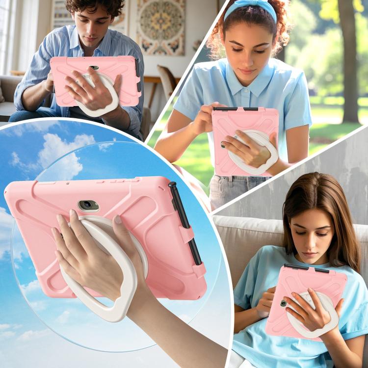 For Samsung Galaxy Tab Active5 Pro Silicone Hybrid PC Tablet Case with Holder & Shoulder Strap(Pink) by bashfashion