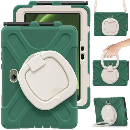 For Samsung Galaxy Tab Active5 Pro Silicone Hybrid PC Tablet Case with Holder & Shoulder Strap(Emerald Green) by bashfashion