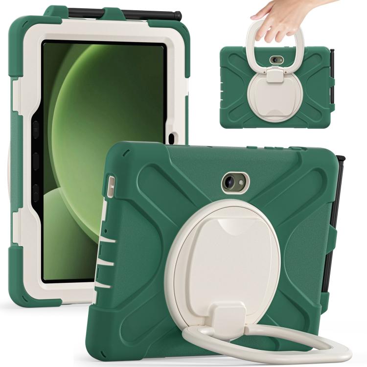 For Samsung Galaxy Tab Active5 Pro Silicone Hybrid PC Tablet Case with Holder & Shoulder Strap(Emerald Green) by bashfashion