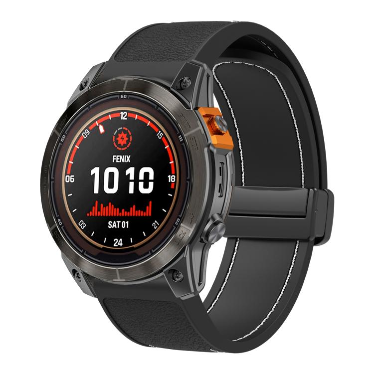 For Garmin 22mm Folding Magnetic Buckle Quick Release Silicone Watch Band(Black White) by bashfashion