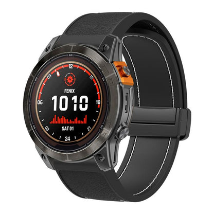 For Garmin 22mm Folding Magnetic Buckle Quick Release Silicone Watch Band(Black White) by bashfashion