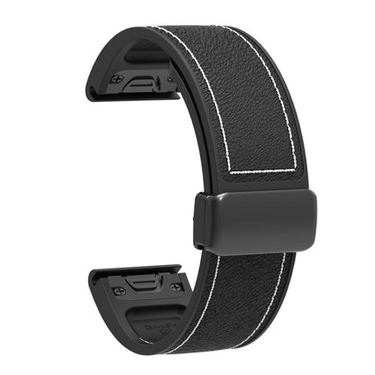 For Garmin 22mm Folding Magnetic Buckle Quick Release Silicone Watch Band(Black White) by bashfashion