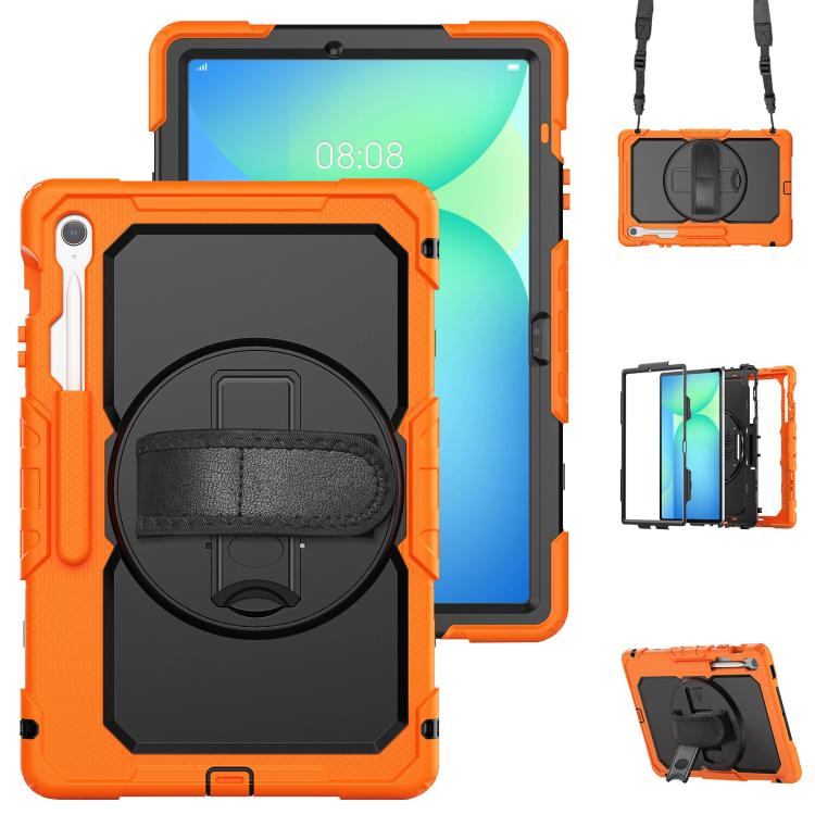 For Samsung Galaxy Tab S10 FE+ Silicone Hybrid PC Tablet Case with Shoulder Strap(Orange) by bashfashion