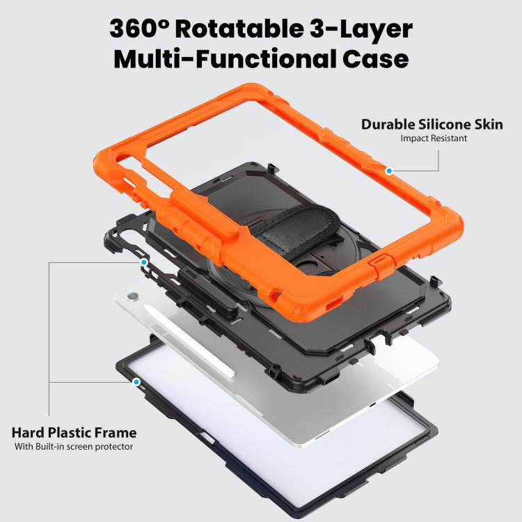 For Samsung Galaxy Tab S10 FE+ Silicone Hybrid PC Tablet Case with Shoulder Strap(Orange) by bashfashion