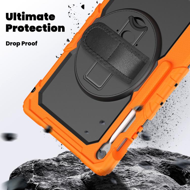 For Samsung Galaxy Tab S10 FE+ Silicone Hybrid PC Tablet Case with Shoulder Strap(Orange) by bashfashion