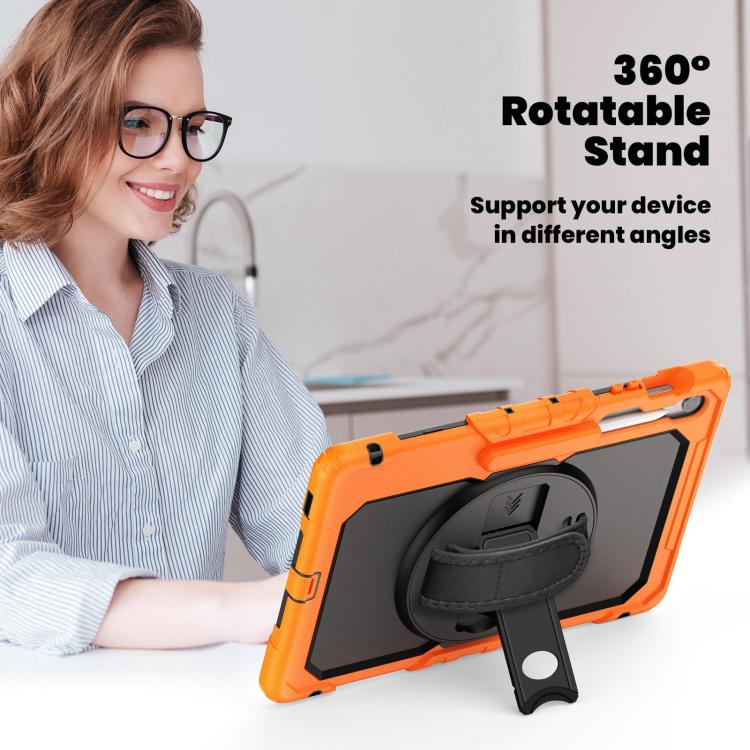 For Samsung Galaxy Tab S10 FE+ Silicone Hybrid PC Tablet Case with Shoulder Strap(Orange) by bashfashion