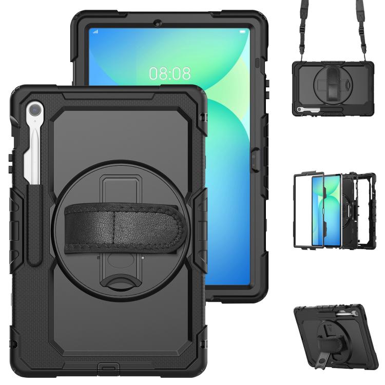 For Samsung Galaxy Tab S10 FE+ Silicone Hybrid PC Tablet Case with Shoulder Strap(Black) by bashfashion