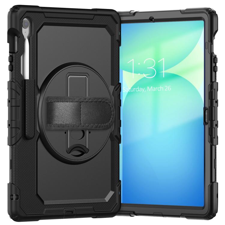 For Samsung Galaxy Tab S10 FE+ Silicone Hybrid PC Tablet Case with Shoulder Strap(Black) by bashfashion