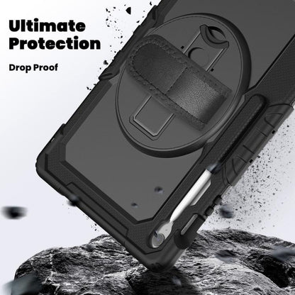 For Samsung Galaxy Tab S10 FE+ Silicone Hybrid PC Tablet Case with Shoulder Strap(Black) by bashfashion