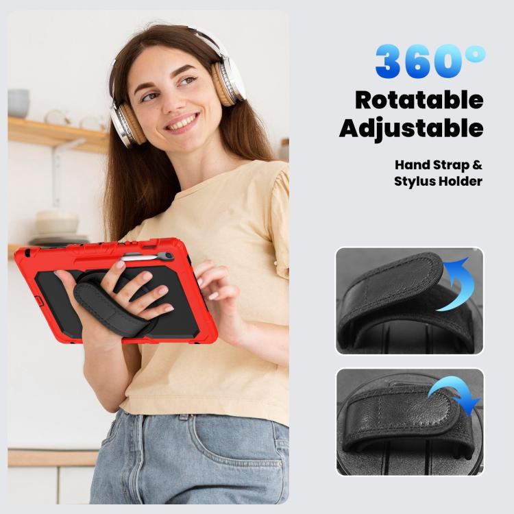 For Samsung Galaxy Tab S10 FE+ Silicone Hybrid PC Tablet Case with Shoulder Strap(Red) by bashfashion