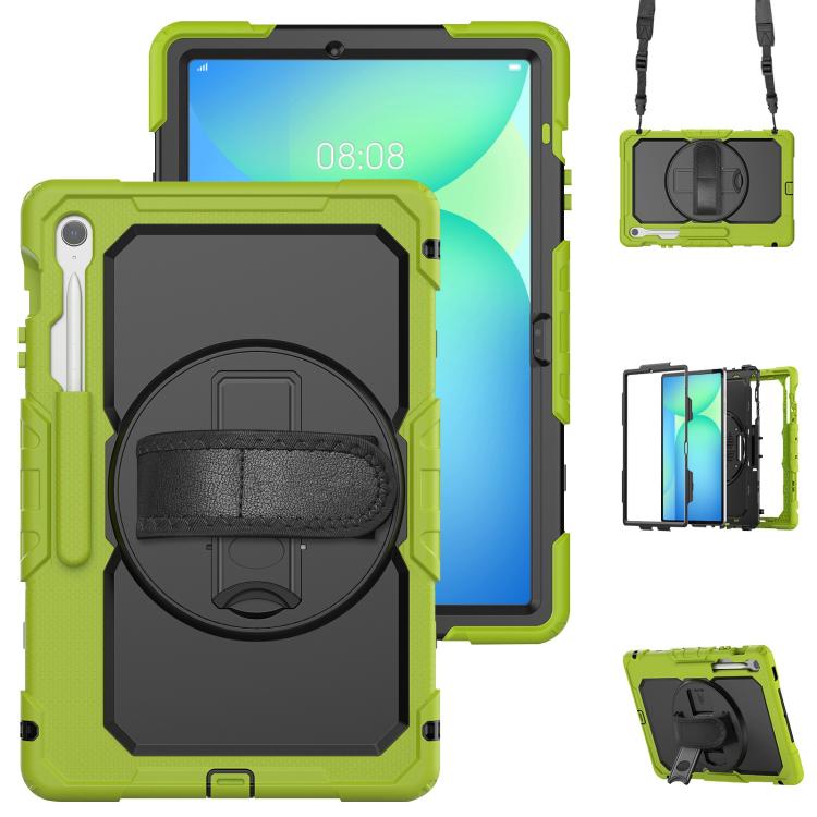 For Samsung Galaxy Tab S10 FE+ Silicone Hybrid PC Tablet Case with Shoulder Strap(Yellow Green) by bashfashion