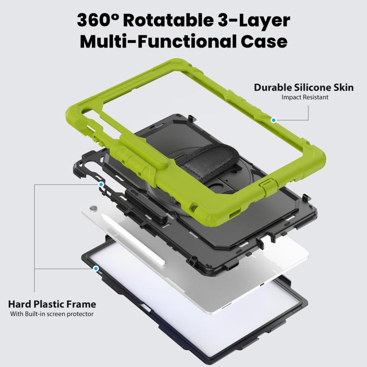 For Samsung Galaxy Tab S10 FE+ Silicone Hybrid PC Tablet Case with Shoulder Strap(Yellow Green) by bashfashion