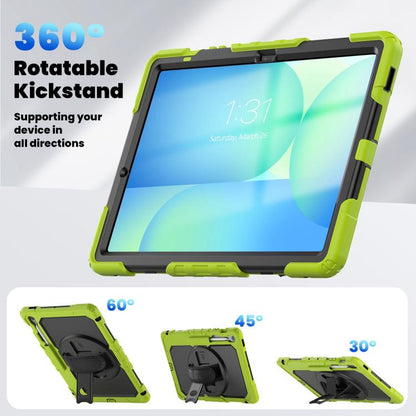 For Samsung Galaxy Tab S10 FE+ Silicone Hybrid PC Tablet Case with Shoulder Strap(Yellow Green) by bashfashion