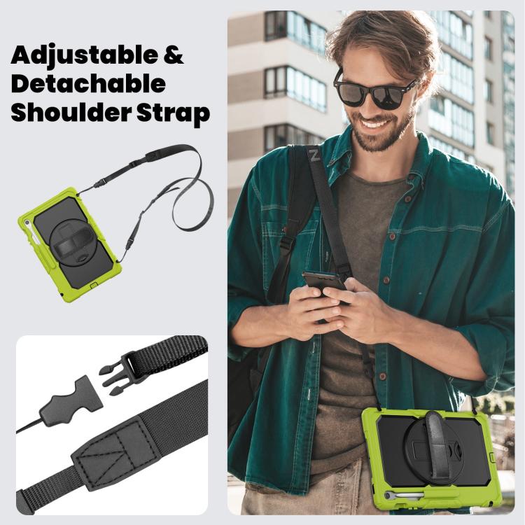 For Samsung Galaxy Tab S10 FE+ Silicone Hybrid PC Tablet Case with Shoulder Strap(Yellow Green) by bashfashion