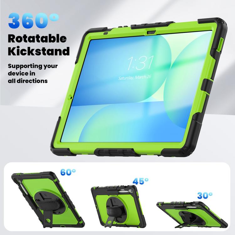 For Samsung Galaxy Tab S10 FE+ Silicone Hybrid PC Tablet Case with Shoulder Strap(Yellow Green PC) by bashfashion