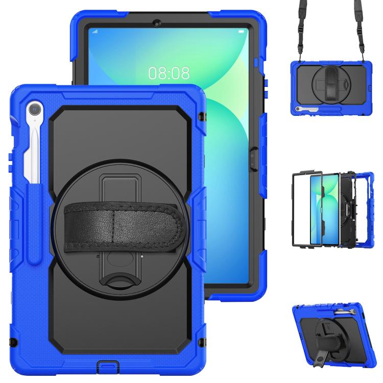 For Samsung Galaxy Tab S10 FE+ Silicone Hybrid PC Tablet Case with Shoulder Strap(Blue) by bashfashion