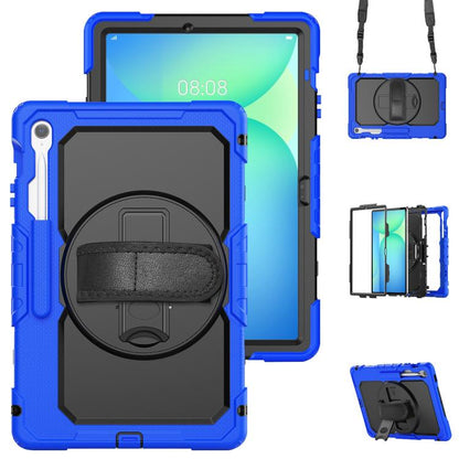 For Samsung Galaxy Tab S10 FE+ Silicone Hybrid PC Tablet Case with Shoulder Strap(Blue) by bashfashion