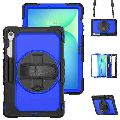 For Samsung Galaxy Tab S10 FE+ Silicone Hybrid PC Tablet Case with Shoulder Strap(Blue PC) by bashfashion