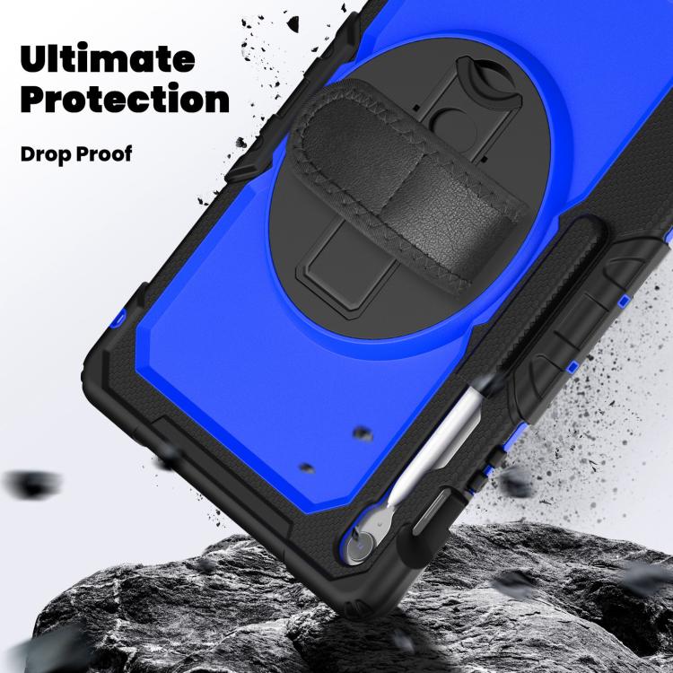 For Samsung Galaxy Tab S10 FE+ Silicone Hybrid PC Tablet Case with Shoulder Strap(Blue PC) by bashfashion