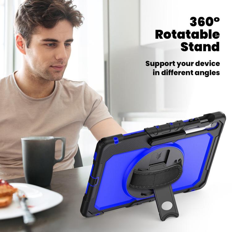 For Samsung Galaxy Tab S10 FE+ Silicone Hybrid PC Tablet Case with Shoulder Strap(Blue PC) by bashfashion