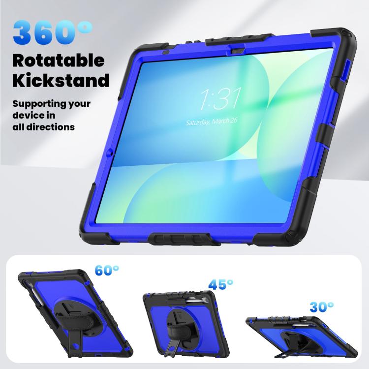 For Samsung Galaxy Tab S10 FE+ Silicone Hybrid PC Tablet Case with Shoulder Strap(Blue PC) by bashfashion