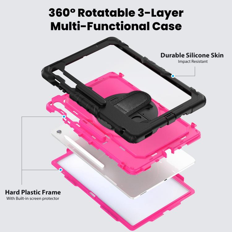 For Samsung Galaxy Tab S10 FE+ Silicone Hybrid PC Tablet Case with Shoulder Strap(Rose Red PC) by bashfashion