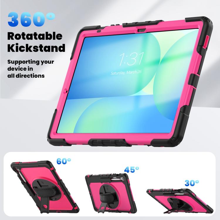 For Samsung Galaxy Tab S10 FE+ Silicone Hybrid PC Tablet Case with Shoulder Strap(Rose Red PC) by bashfashion