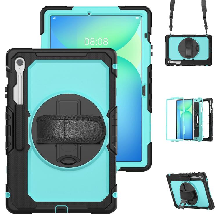 For Samsung Galaxy Tab S10 FE+ Silicone Hybrid PC Tablet Case with Shoulder Strap(Light Blue PC) by bashfashion