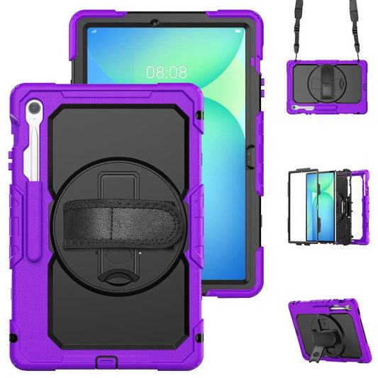 For Samsung Galaxy Tab S10 FE+ Silicone Hybrid PC Tablet Case with Shoulder Strap(Purple) by bashfashion