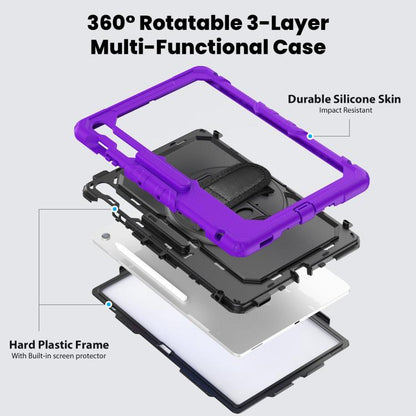 For Samsung Galaxy Tab S10 FE+ Silicone Hybrid PC Tablet Case with Shoulder Strap(Purple) by bashfashion