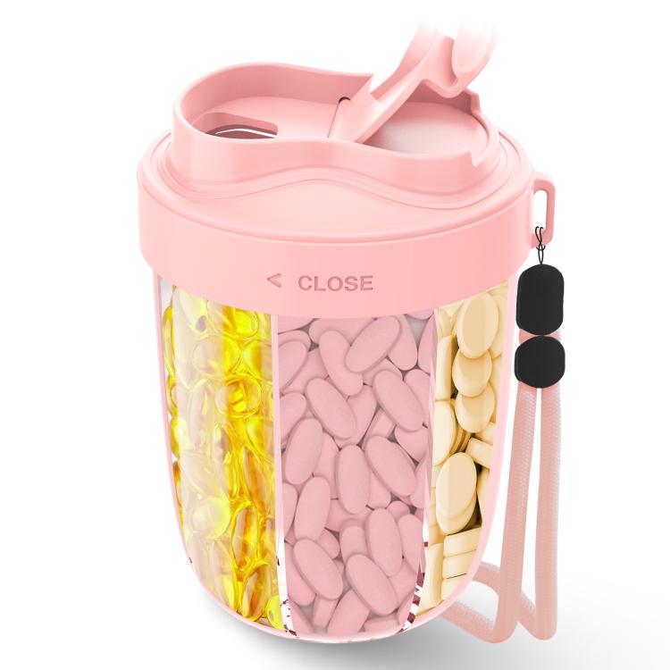 Portable Compartment Sealed Medicine Organizer Large Pill Storage Cup(Pink) by bashfashion