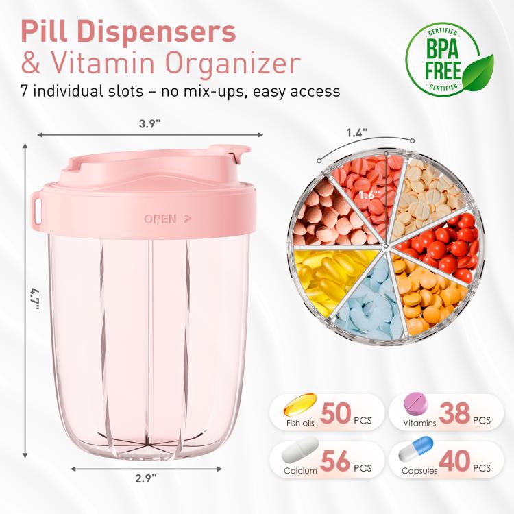 Portable Compartment Sealed Medicine Organizer Large Pill Storage Cup(Pink) by bashfashion