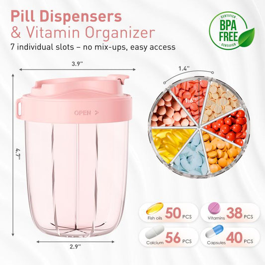 Portable Compartment Sealed Medicine Organizer Large Pill Storage Cup(Pink) by bashfashion