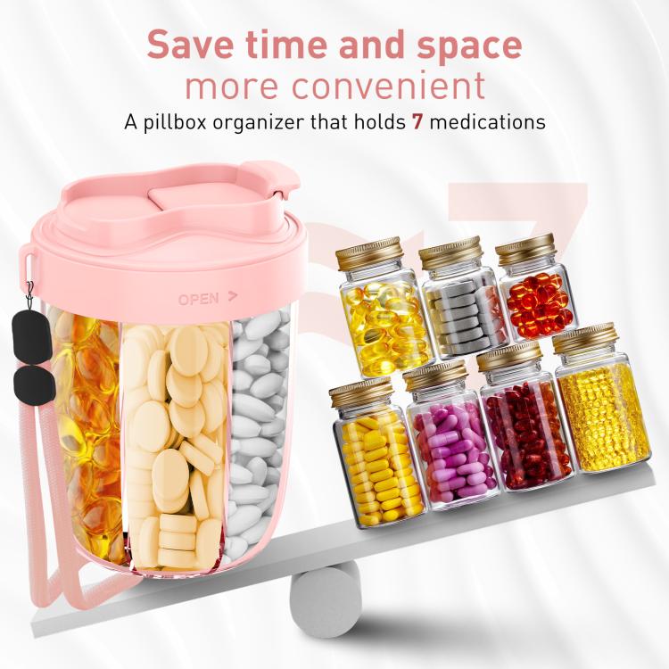 Portable Compartment Sealed Medicine Organizer Large Pill Storage Cup(Pink) by bashfashion